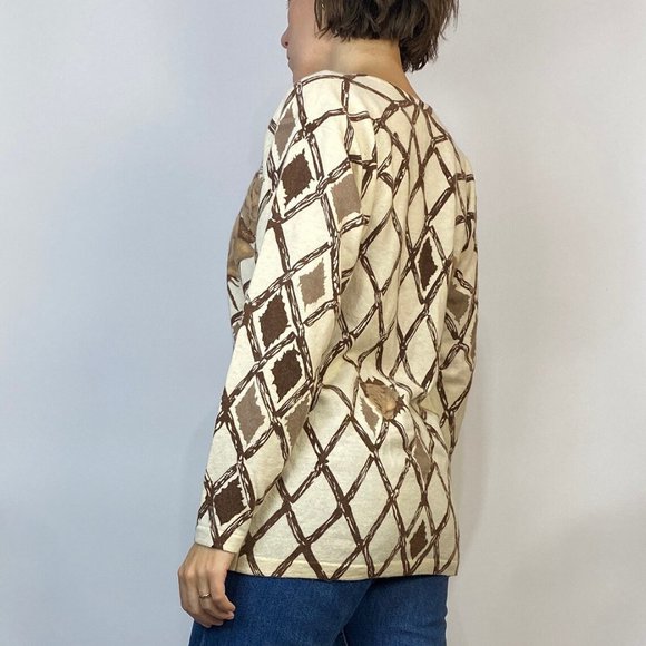 Vintage 80s Wool & ANGORA Sweater with ROSE and Check Pattern! Medium - Picture 3 of 6